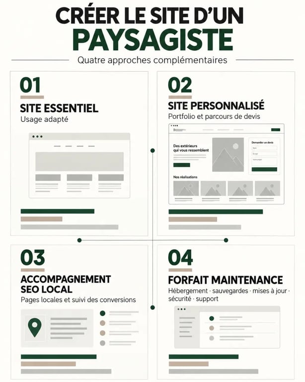 Infographie sur la création d’un site internet de paysagiste et les différentes formules possibles
