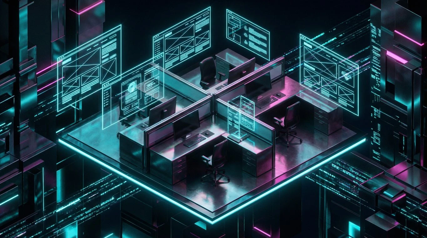 Bureau design futuriste isométrique