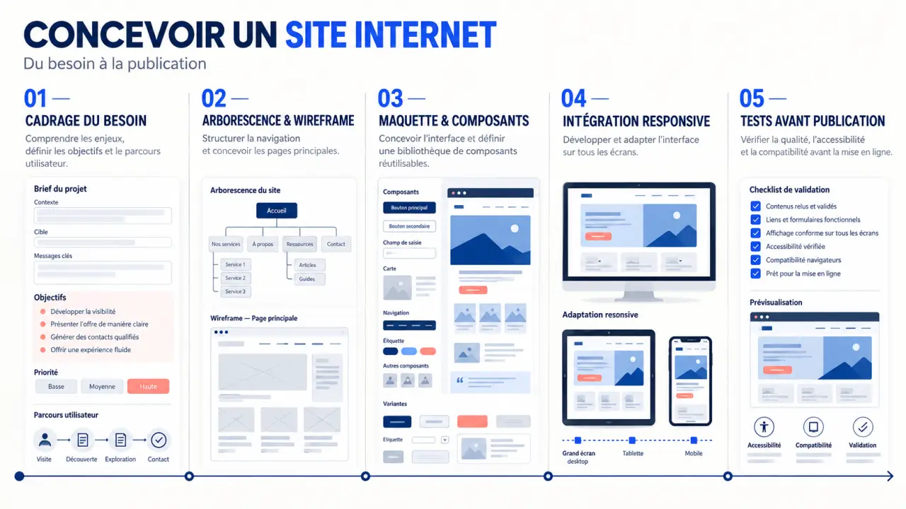 Étapes d’un design site internet, du brief à la mise en ligne responsive