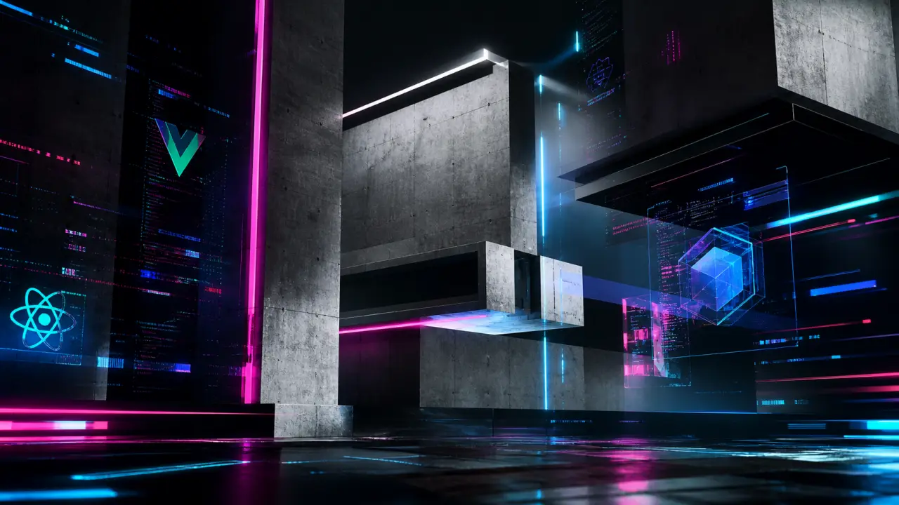Illustration cyberpunk d'une refonte web brutaliste au néon