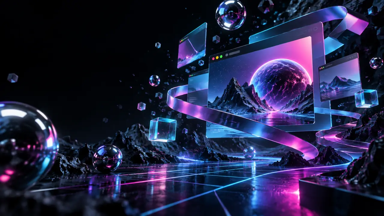 Interface web futuriste en trois dimensions créée avec Three.js