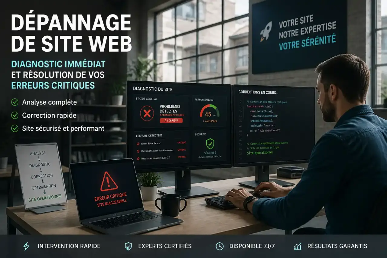 Dépannage de site web : diagnostic immédiat et résolution de vos erreurs critiques
