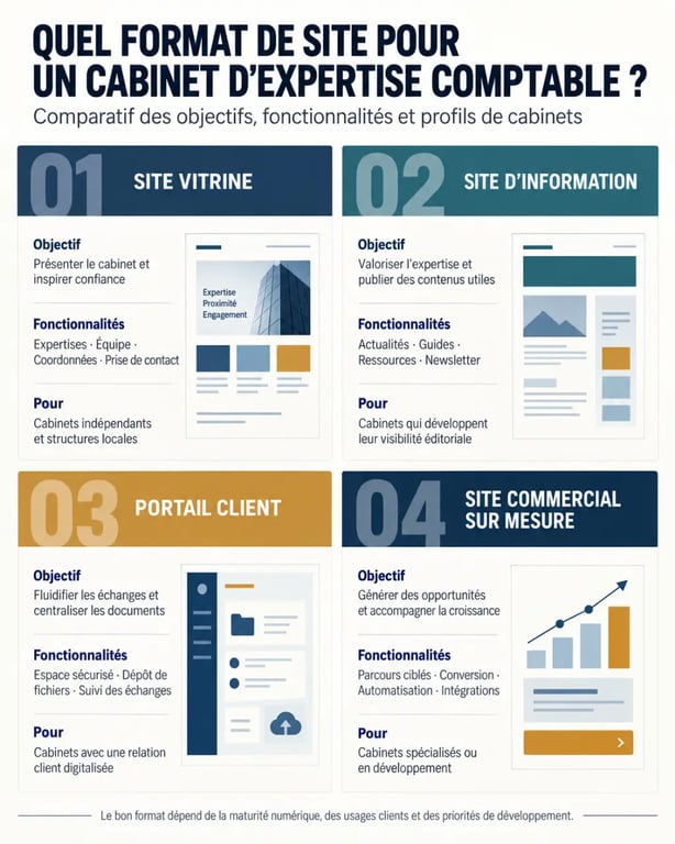Création site internet expert comptable : comparaison des formats de sites pour un cabinet