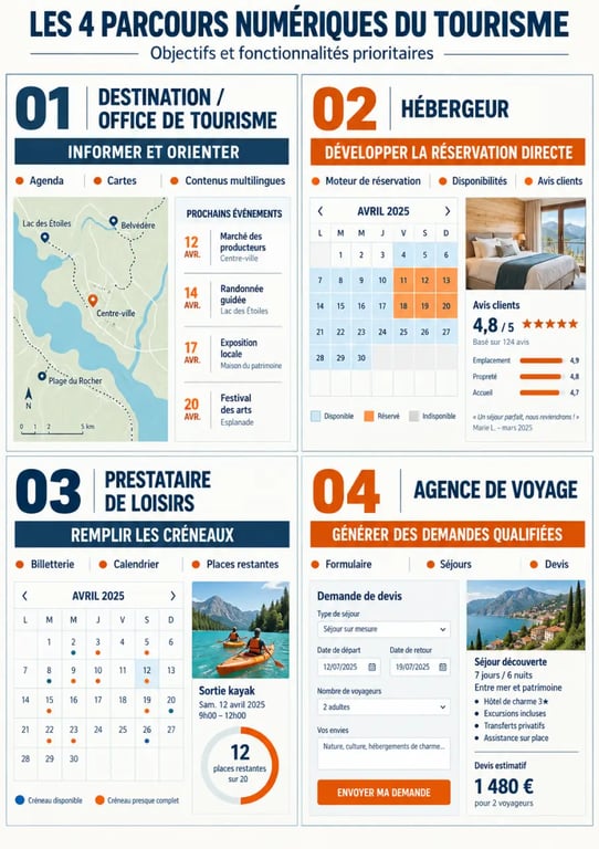 Agence web tourisme : fonctionnalités adaptées aux destinations, hébergeurs, loisirs et agences de voyage
